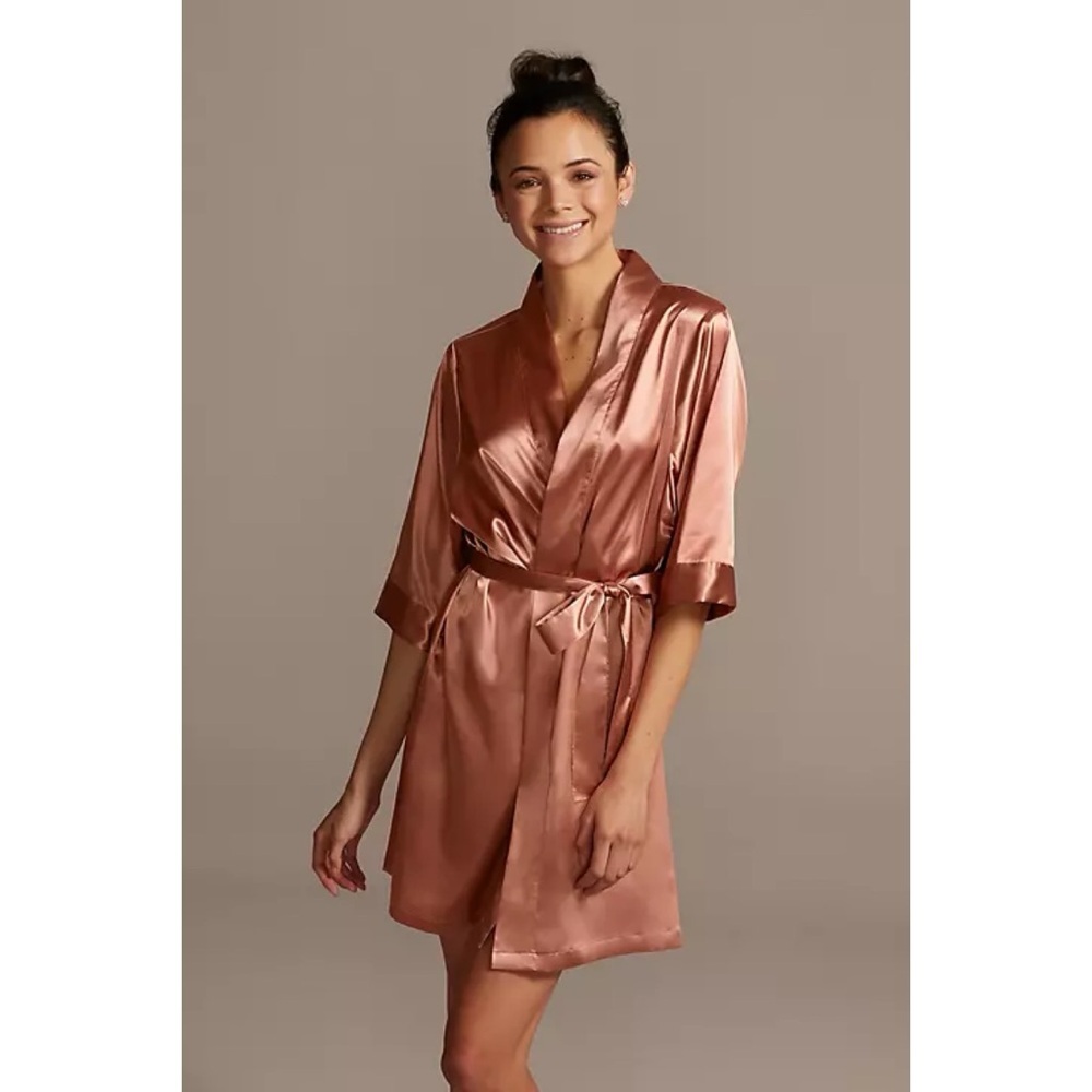 Davids Bridal Robe Satin Pink Desert‎ Coral Large XL BRIDAL Bridesmaid Silky